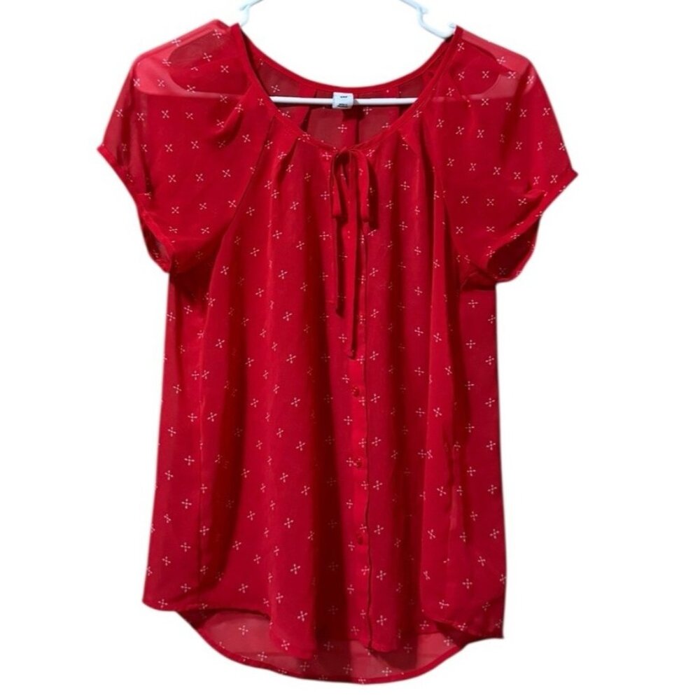 Old Navy Women Size Small Lightweight Short Sleeve Sheer Blouse Tie Front Summer